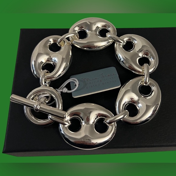 New Mia Fiore Sterling Silver Plated Bronze Puffy Mariner Link Bracelet Italy - Picture 2 of 16